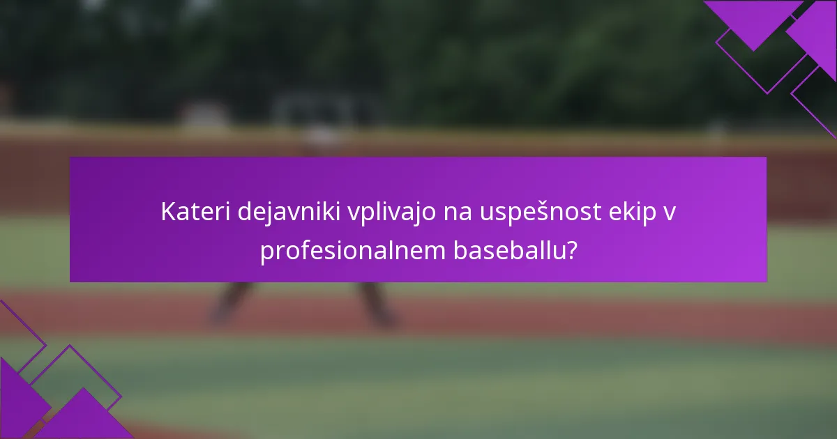 Kateri dejavniki vplivajo na uspešnost ekip v profesionalnem baseballu?
